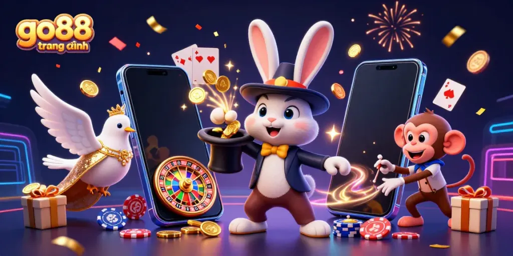 Engage with go88 trang chính as a magician rabbit conjures golden coins and playful elements, enhancing your casino experience.