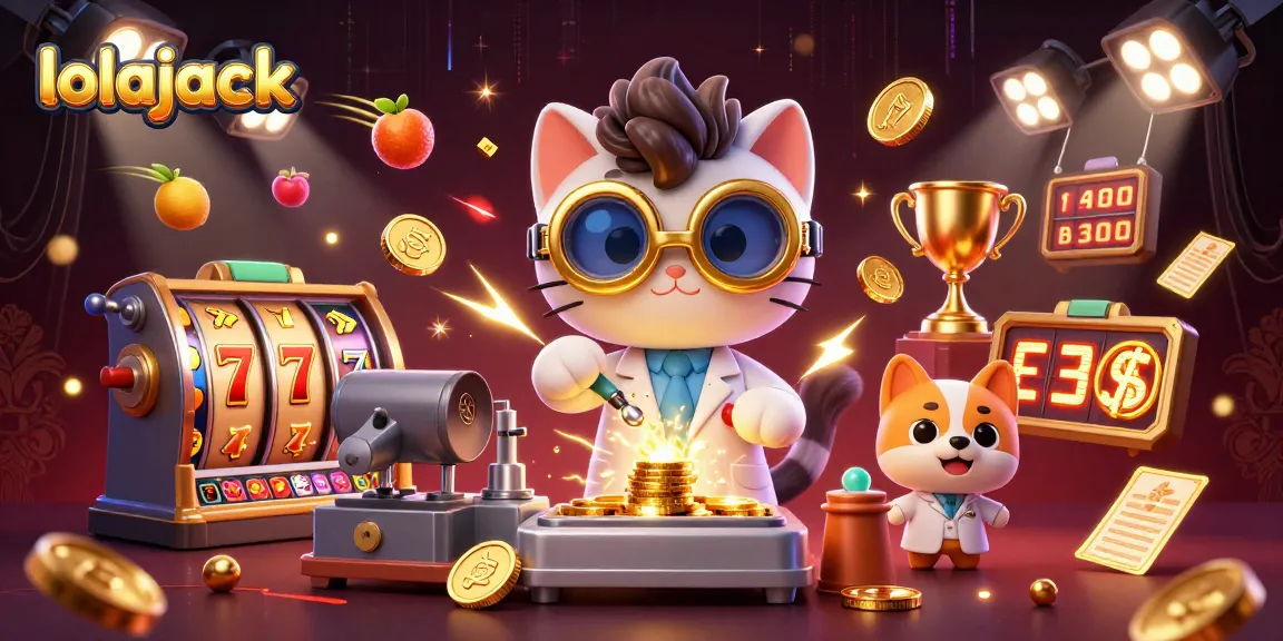 Experience thrilling gameplay at lolajack with dynamic slot reels and engaging characters in a vibrant casino scene.