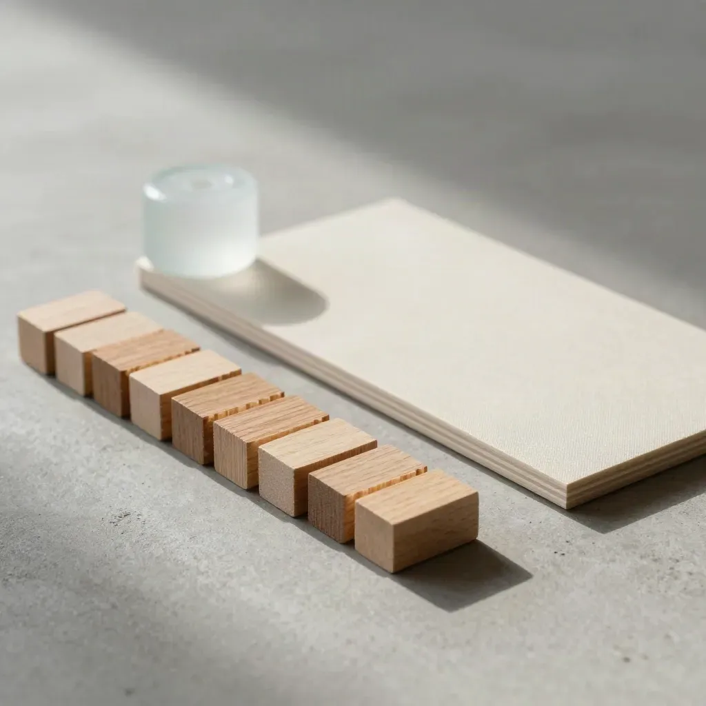 Houten scorechips, glazen gewicht en omgekeerd vergelijkingsbord op beton