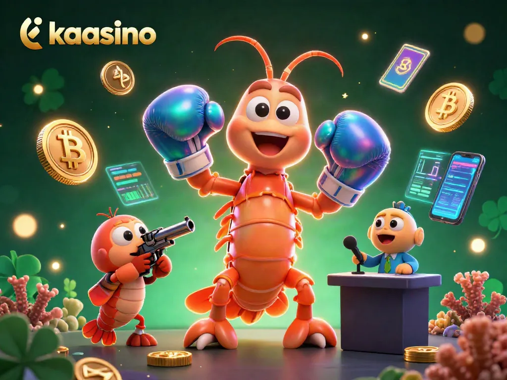 Engage in thrilling gaming with kaasino as vibrant shrimp characters battle amidst crypto elements.