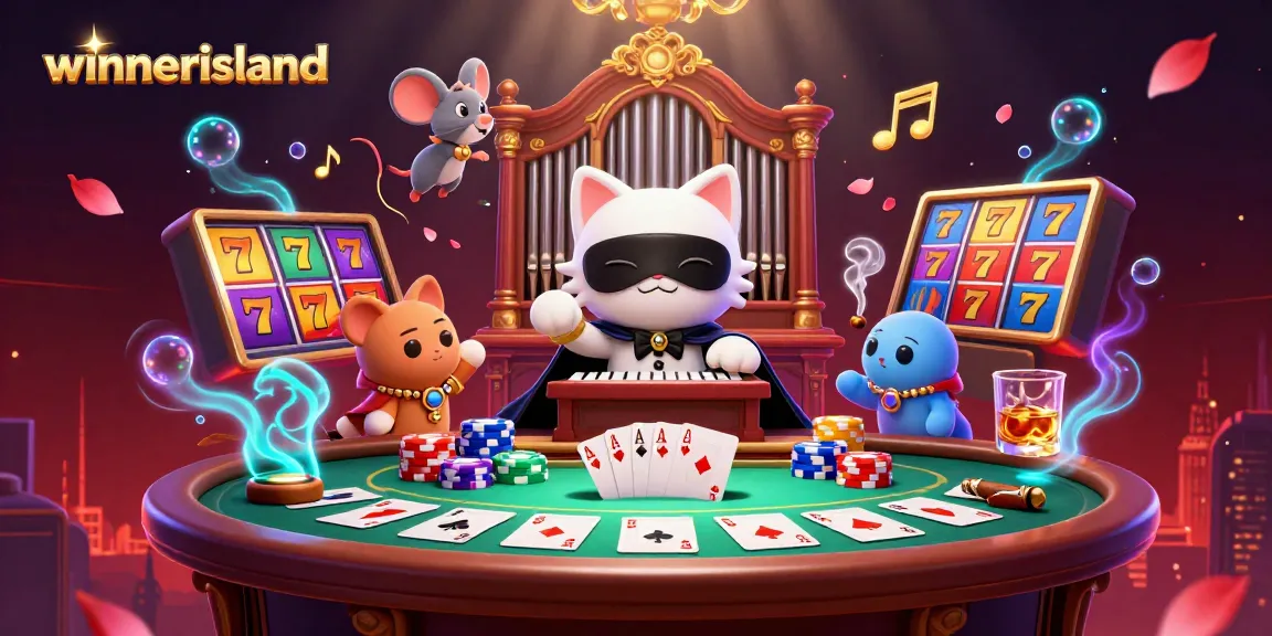 Experience the thrill at winnerisland as the phantom cat and acrobat entertain amidst casino games.