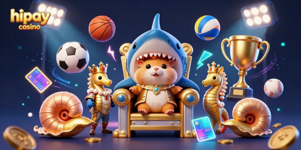 Experience lively gameplay at hipay casino with a golden hamster king and dynamic sports elements.