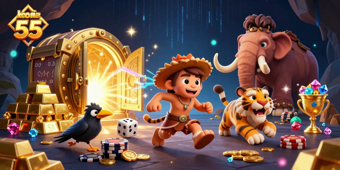 Engage in thrilling action with keo nha cai 55 as a caveman and sabertooth tiger run a vibrant prehistoric casino.
