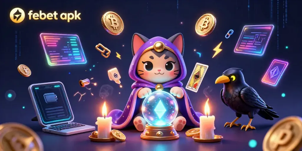 Experience thrilling gameplay with febet apk through a magical cat and raven illustration.